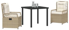 Conjunto de Jantar de Jardim 3 Peças Bege em Rattan Sintético