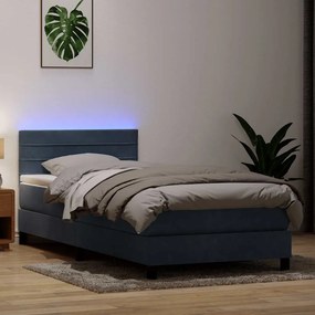vidaXL Cama box spring c/ colchão e LED cinza-escuro 90x210 cm veludo