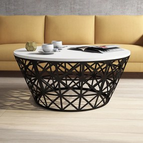 Mesa de Centro Stil Metal Ferforje – Branco/Preto – 90x90x38 cm