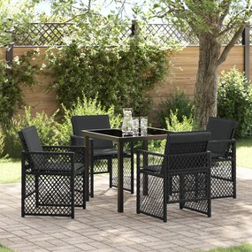 Conjunto de Jantar de Jardim de 5 Peças com Almofadas Pretas de Polira
