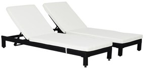 Outsunny Conjunto de 2 Espreguiçadeiras de Jardim de Vime Reclináveis em 5 Posições 196x65x22 cm Preto e Creme