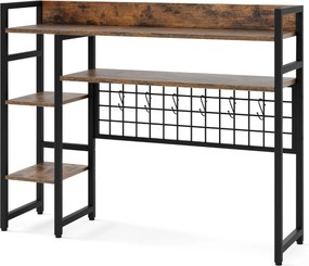 Estante para meter sobre mesa com 4 níveis e compartimento aberto na parte traseira e 6 ganchos 94 x 25 x 73,5 cm castanho