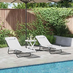 vidaXL Camas de Sol Reclináveis - 2 Peças com Apoio de Cabeça Creme em Textilene