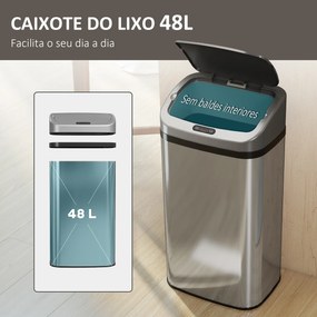 Balde de Lixo Automático para Cozinha 48 L Sensor Infravermelho Fechamento Automático Antimarcas Aço Inoxidável 33x25x69 cm Prata