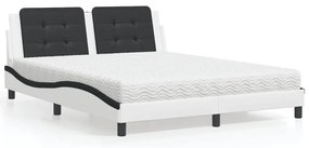 Cama com colchão 160x200 cm couro artificial preto e branco