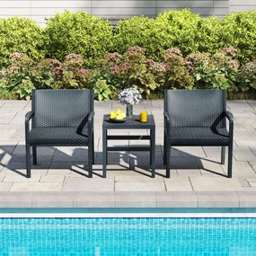 Conjunto de móveis de jardim de 3 peças com 2 cadeiras de rattan e mesa auxiliar de rattan PP Cinzento