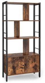 Estante de livros com portas, 4 prateleiras e estrutura de aço | VASAGLE | 74 x 30 x 154,5 cm | marrom rústico e preto | LBC022B01.