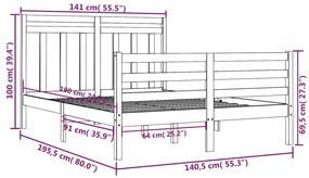 Estrutura de cama dupla 135x190 cm madeira maciça cinzento