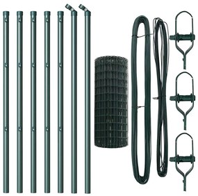 Cerca Euro com 7 postes 0,8x10 m em aço galvanizado verde