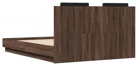 Estrutura cama cabeceira/luzes LED 135x190 cm carvalho castanho