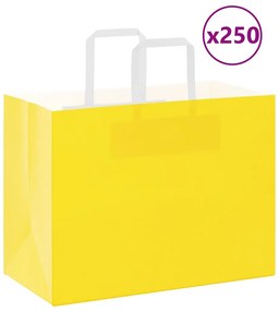 vidaXL Sacos de papel 250 unid com alças amarelo 32x17x25 cm