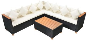 5 pcs conjunto lounge de jardim c/ almofadões vime PE preto