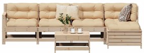 6 pcs conjunto sofás de jardim madeira de pinho maciça