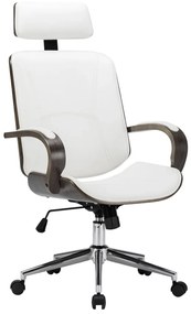 Cadeira escritório giratória couro arti./madeira curvada branco