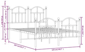 Estrutura de cama com cabeceira e pés 120x200 cm metal branco