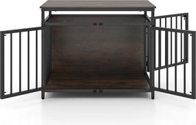 Gaiola para cães 80 x 60 x 64 cm estilo móvel resistente a mordidas com 3 portas e parte superior oca para interior estilo rústico café