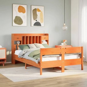vidaXL Cama com estante sem colchão 160x200 cm pinho maciço