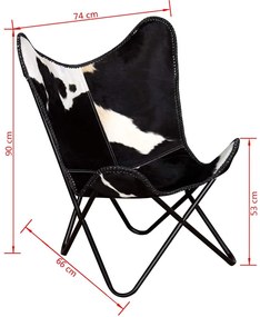 Cadeira borboleta pele de vaca genuína preto e branco
