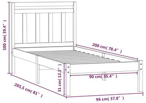 Estrutura de cama 90x200 cm pinho maciço branco