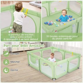 Cercadinho para bebês com 4 argolas de puxar e 50 bolas oceânicas e malha respirável e bolsa de transporte cinza escuro
