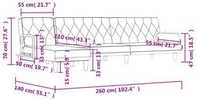 Sofá-cama Chaise Longue 260x140x70 cm tecido cinzento-escuro