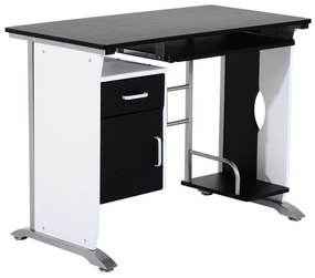 HOMCOM Mesa para Computador com Gaveta Armário e Suporte para CPU Secretária para Escritório 100x52x75cm Preto e Branco
