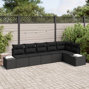 Conjunto de Sofá de Jardim com 6 Peças e Almofadas Preto Rattan Poliet