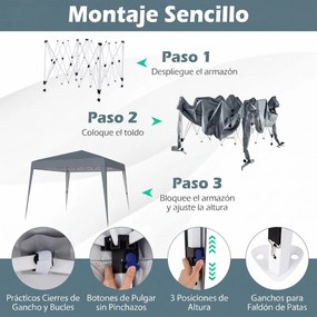 Tenda de Jardim Dobrável, 300 x 300 x 247-267 cm, Altura Regulável com 4 sacos pesos, Cinzento