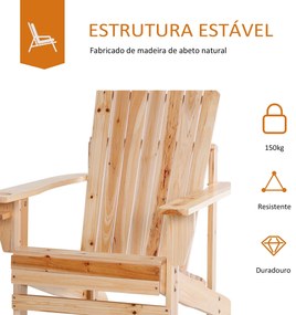 Outsunny Cadeira Adirondack de Madeira Cadeira de Jardim com Apoio par