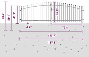 Portão de Jardim com Ponta de Lança Dupla Abertura Cinza 125x400 cm de