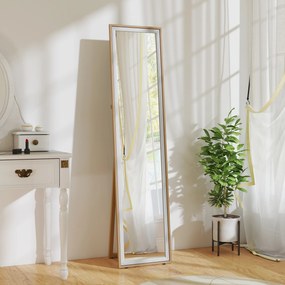 Espelho de Pé 157x37 cm com Moldura em MDF Espelho de Parede Retangular  com 2 Formas de Utilização Madeira e Prata