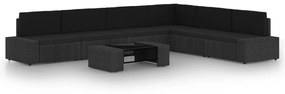 vidaXL 7 pcs conjunto lounge de jardim c/ almofadões vime PE preto