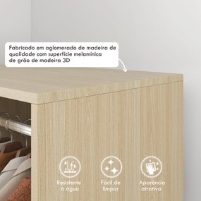 Guarda roupa de Madeira Móvel Armário Roupeiro Aberto com Barra para Pendurar e Prateleiras Organizadoras 60x40x128 cm Madeira