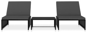 Espreguiçadeiras com mesa 2 pcs vime PE preto