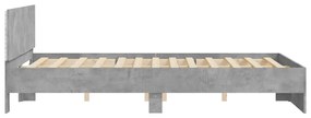 Estrutura cama cabeceira e luzes LED 150x200cm cinzento cimento