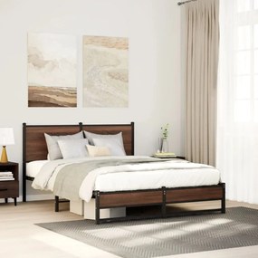 Estrutura de cama sem colchão 140x200cm metal carvalho castanho