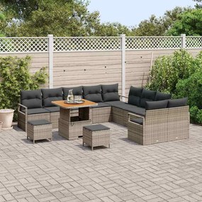 Conjunto de Sofá de Jardim vidaXL 13 Peças com Almofadas Cinzento Vime