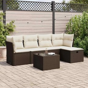 vidaXL 6 pcs conjunto de sofás jardim c/ almofadões vime PE castanho