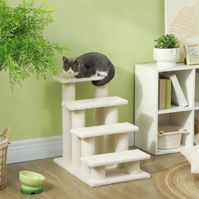 Escada para animais de estimação com 4 degraus 61 x 41 x 60 cm, revestimento com efeito de lã encaracolada, cor creme