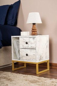 Mesa de Cabeceira Glimmer - Freesia Marble Gold - 45,2cm x 50cm x 29,5