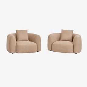 Pack De 2 Cadeirões Em Chenille Coco Tecido De Chenille Espesso Castanho Latte - Sklum