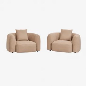 Pacote De 2 Poltronas Coco Chenille Chenille Grossa Castanho Latte - Sklum