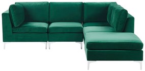 Sofá de canto de 4 lugares em veludo verde com repousa-pés, versão à esquerda EVJA Beliani