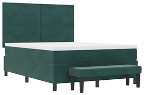 Cama Box Spring com Colchão e Banco Verde Escuro 140x200 cm Veludo