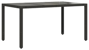 Mesa de jardim com tampo de vidro 150x90x75 cm vime PE preto