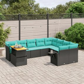 vidaXL 10 pcs conjunto de sofás p/ jardim c/ almofadões vime PE preto