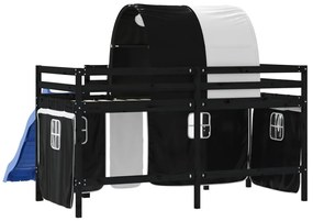 Cama alta criança c/ túnel 90x190 cm pinho maciço branco/preto