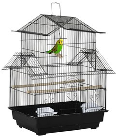 PawHut Gaiola para Pássaros de Metal com Bandeja Amovível 2 Comedouros