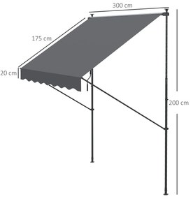 Outsunny Toldo Manual Retrátil 300x170x200-290cm Toldo Ajustável com M