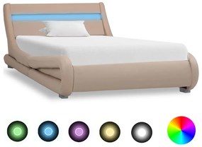 vidaXL Estrutura de cama com LED 100x200cm couro artificial cappuccino